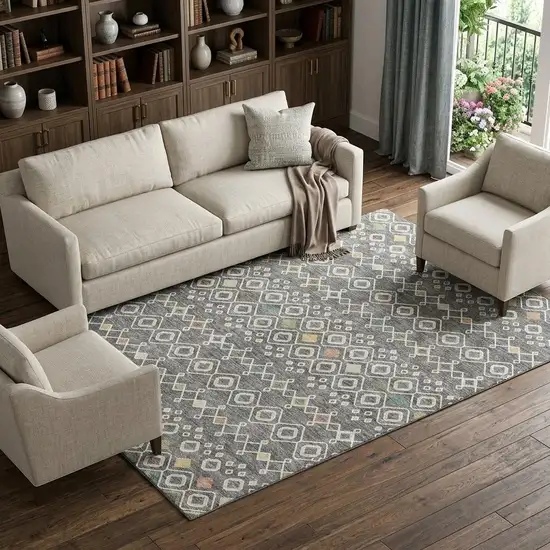 Gray Ivory And Gold Southwestern Washable Area Rug With UV Protection Photo 1