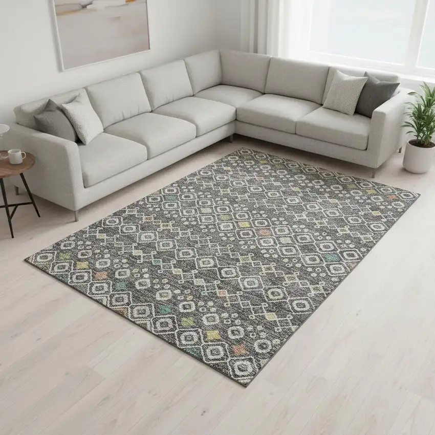 Gray Ivory And Gold Southwestern Washable Area Rug With UV Protection Photo 2