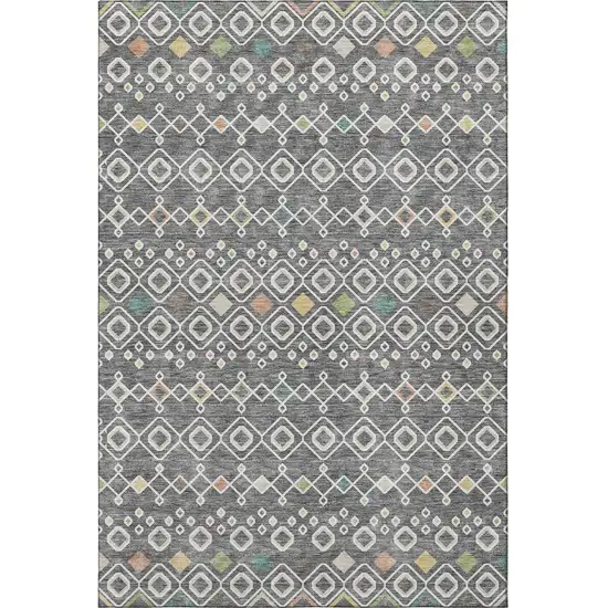 Gray Ivory And Gold Southwestern Washable Area Rug With UV Protection Photo 2