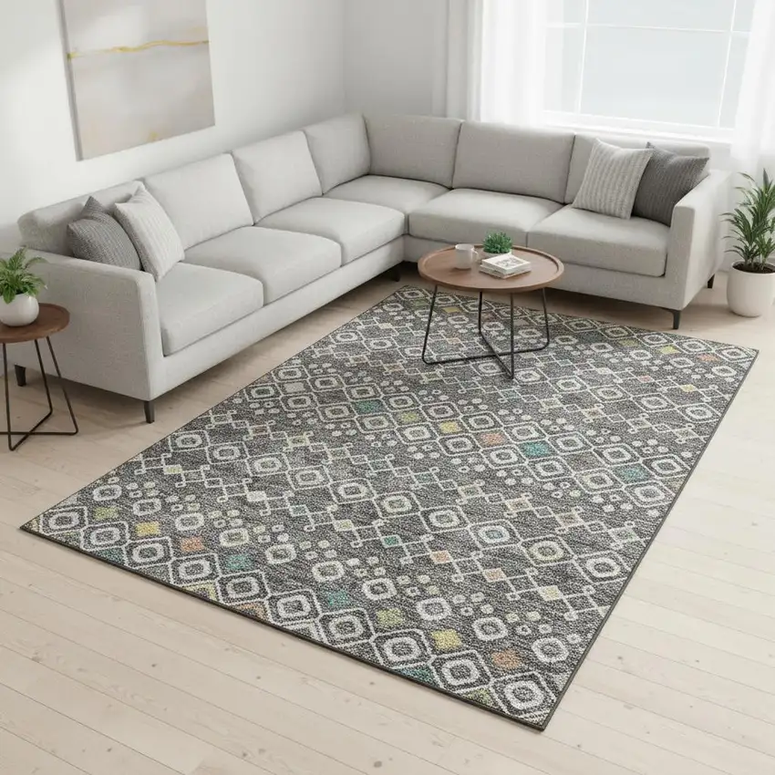 Gray Ivory And Gold Southwestern Washable Area Rug With UV Protection Photo 2