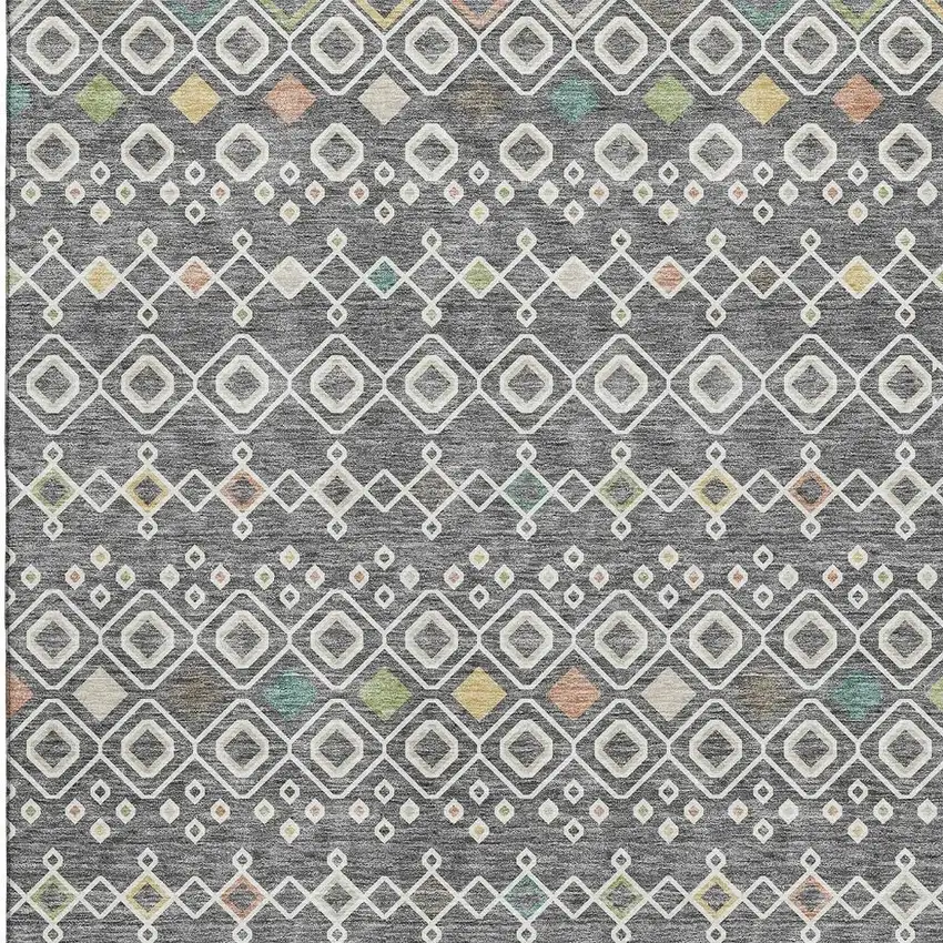 Gray Ivory And Gold Southwestern Washable Area Rug With UV Protection Photo 3