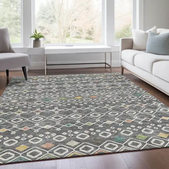 Gray Ivory And Gold Southwestern Washable Area Rug With UV Protection Photo 5