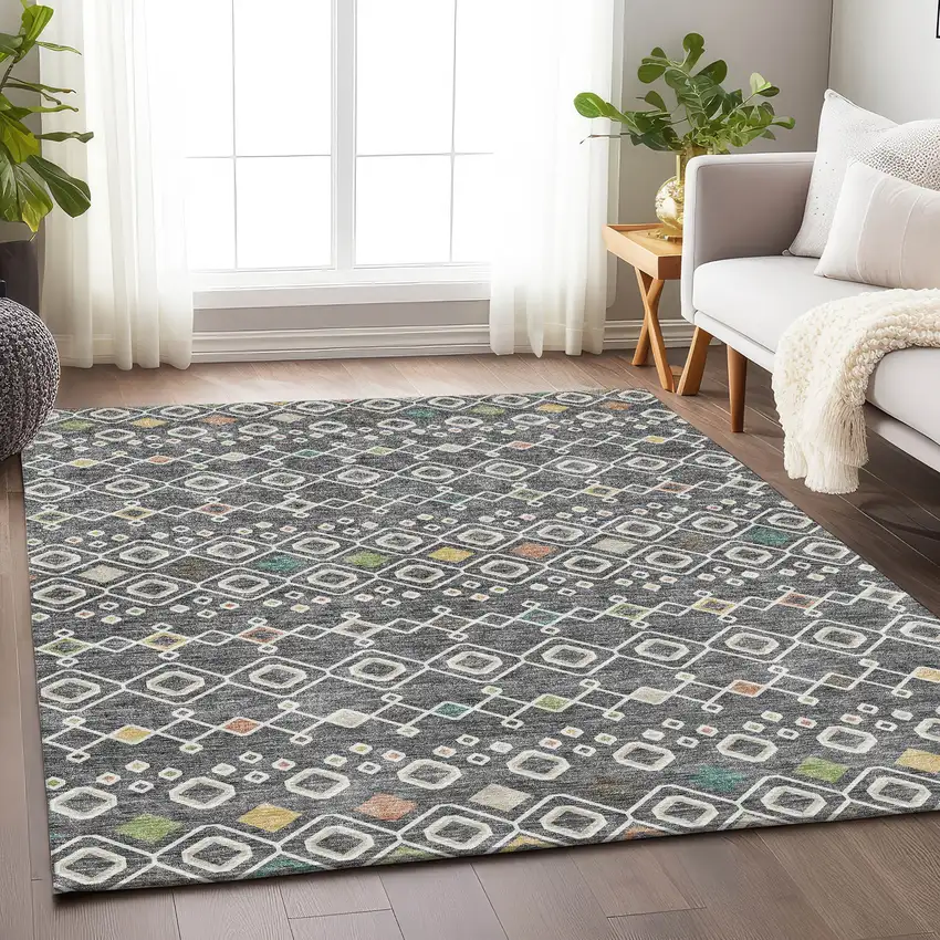Gray Ivory And Gold Southwestern Washable Area Rug With UV Protection Photo 4