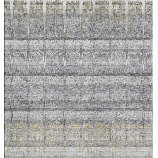 Gray Ivory And Gold Striped Washable Area Rug With UV Protection Photo 4