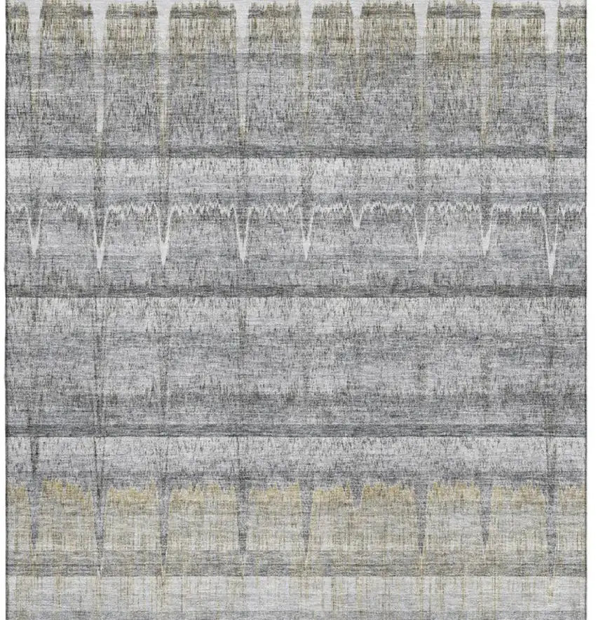 Gray Ivory And Gold Striped Washable Area Rug With UV Protection Photo 4