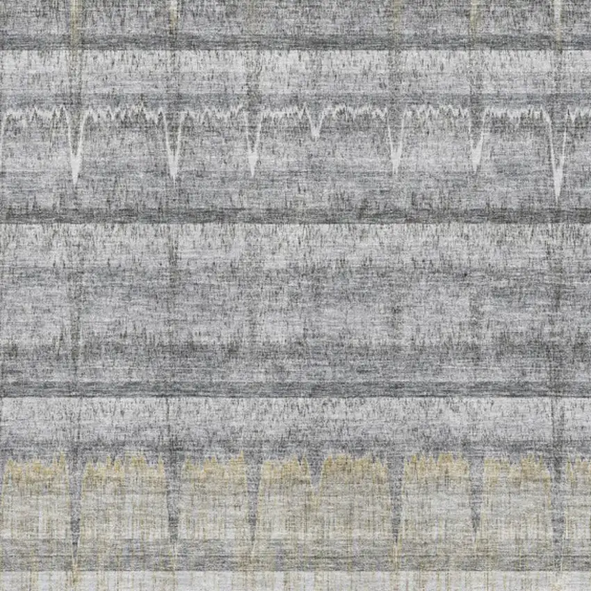 Gray Ivory And Gold Striped Washable Area Rug With UV Protection Photo 3