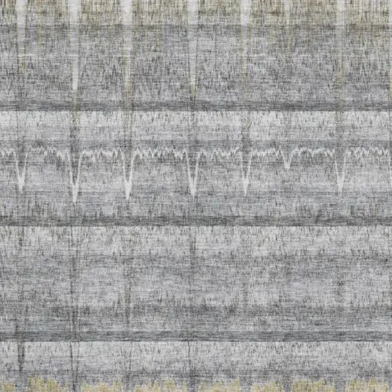 Gray Ivory And Gold Striped Washable Area Rug With UV Protection Photo 8