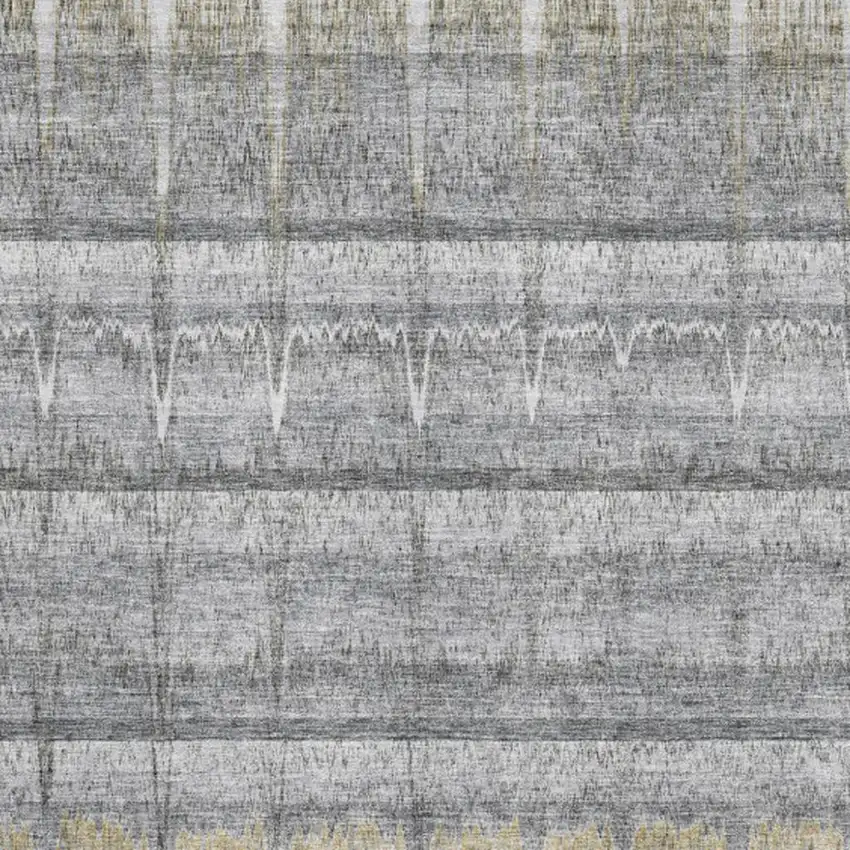 Gray Ivory And Gold Striped Washable Area Rug With UV Protection Photo 8