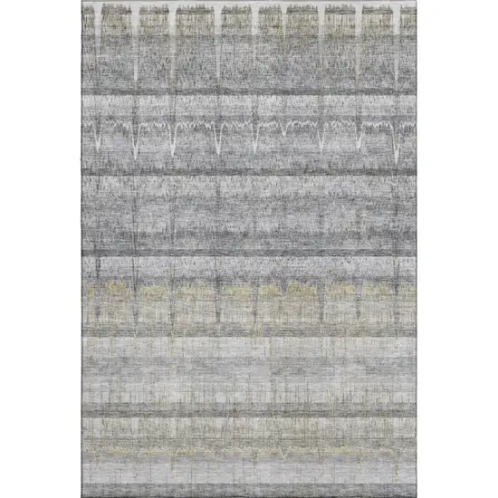 Gray Ivory And Gold Striped Washable Area Rug With UV Protection Photo 1