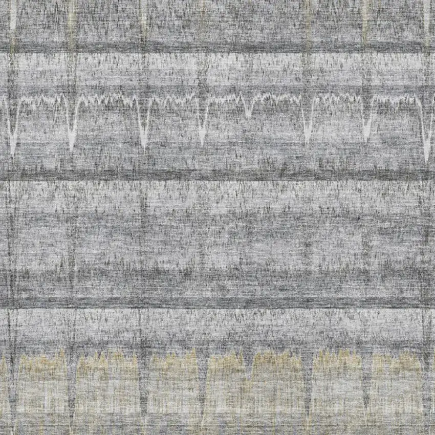 Gray Ivory And Gold Striped Washable Area Rug With UV Protection Photo 3