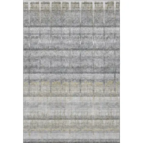 Gray Ivory And Gold Striped Washable Area Rug With UV Protection Photo 4
