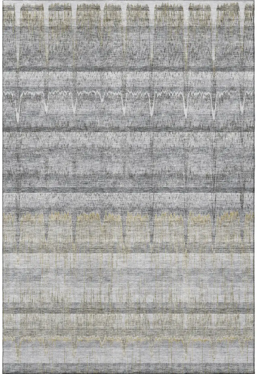 Gray Ivory And Gold Striped Washable Area Rug With UV Protection Photo 4