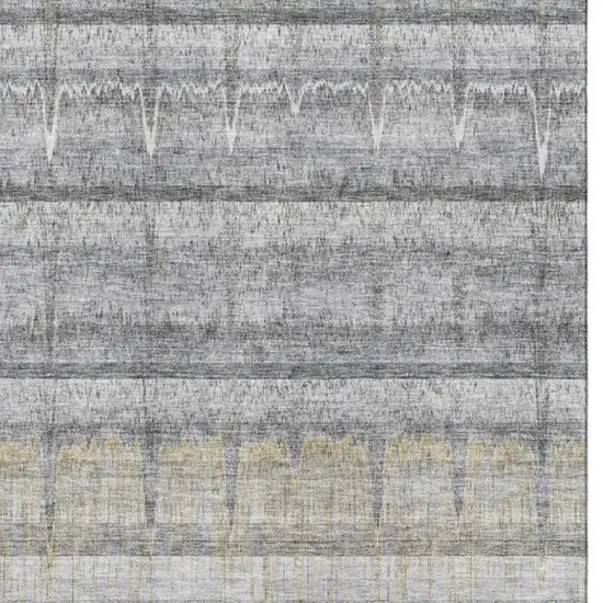 Gray Ivory And Gold Striped Washable Area Rug With UV Protection Photo 3