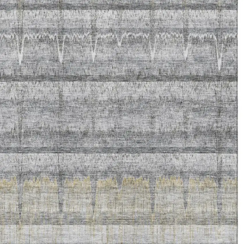 Gray Ivory And Gold Striped Washable Area Rug With UV Protection Photo 3