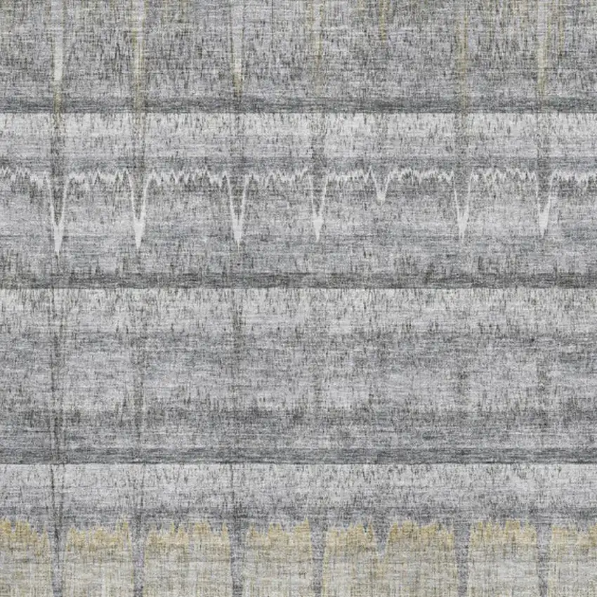 Gray Ivory And Gold Striped Washable Area Rug With UV Protection Photo 8