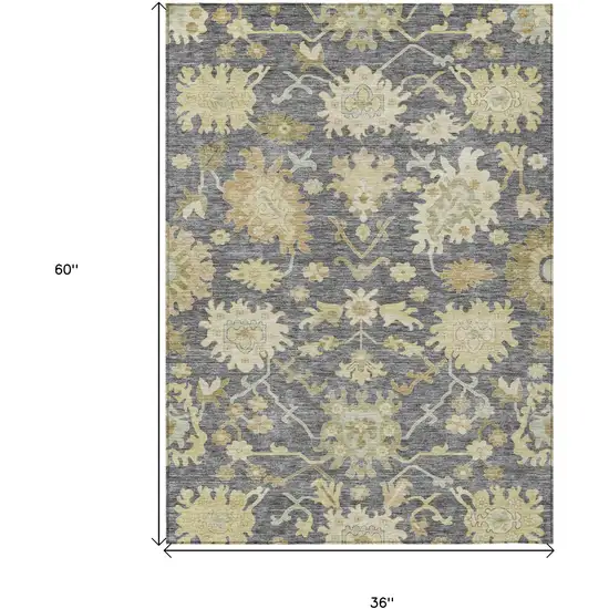 Gray Ivory And Green Floral Washable Indoor Outdoor Area Rug Photo 8