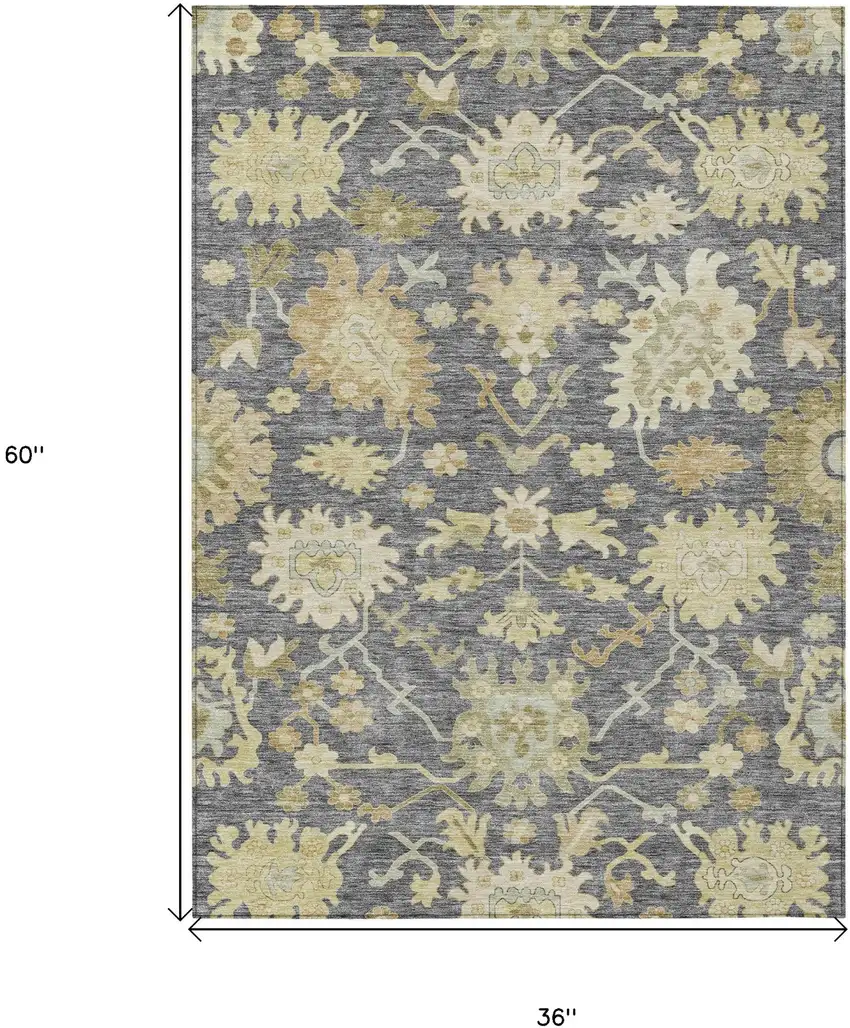 Gray Ivory And Green Floral Washable Indoor Outdoor Area Rug Photo 8