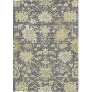 Photo of Gray Ivory And Green Floral Washable Indoor Outdoor Area Rug