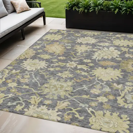 Gray Ivory And Green Floral Washable Indoor Outdoor Area Rug Photo 1