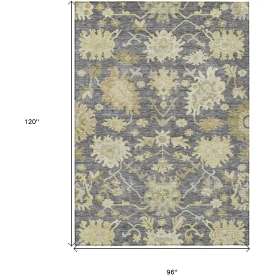 Gray Ivory And Green Floral Washable Indoor Outdoor Area Rug Photo 8