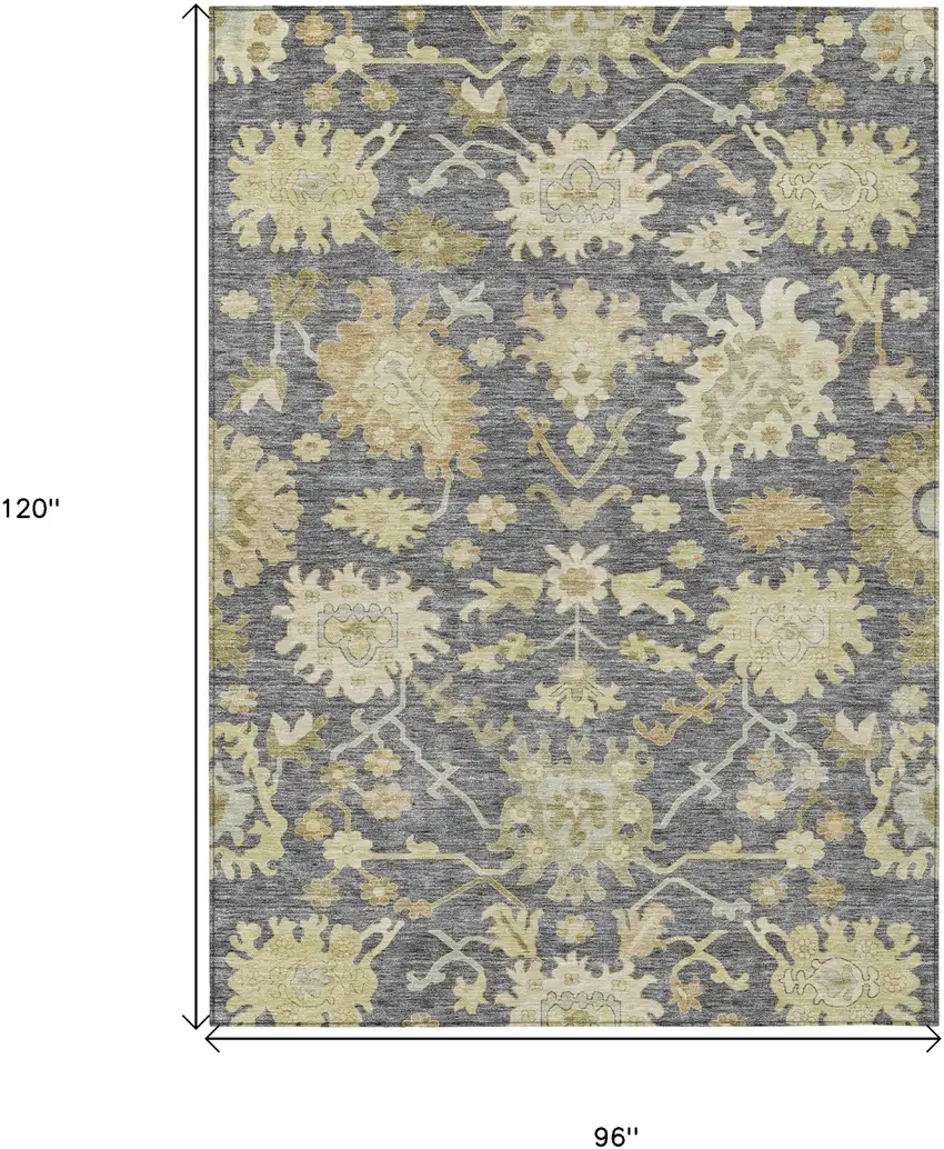 Gray Ivory And Green Floral Washable Indoor Outdoor Area Rug Photo 8