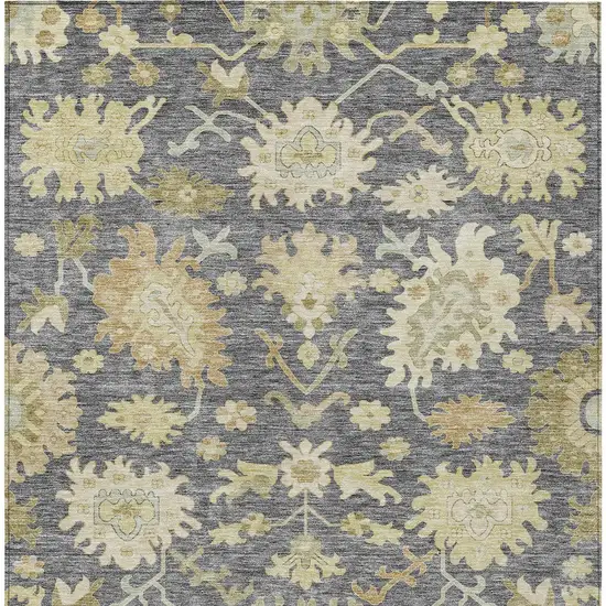 Gray Ivory And Green Floral Washable Indoor Outdoor Area Rug Photo 6