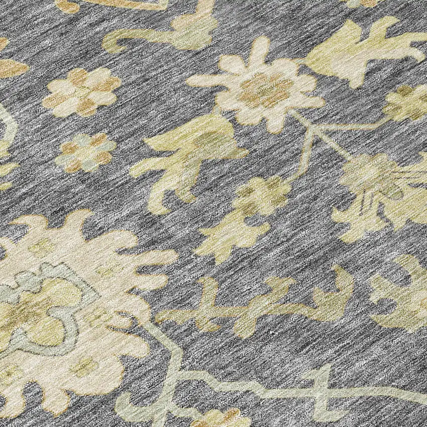 Gray Ivory And Green Floral Washable Indoor Outdoor Area Rug Photo 5