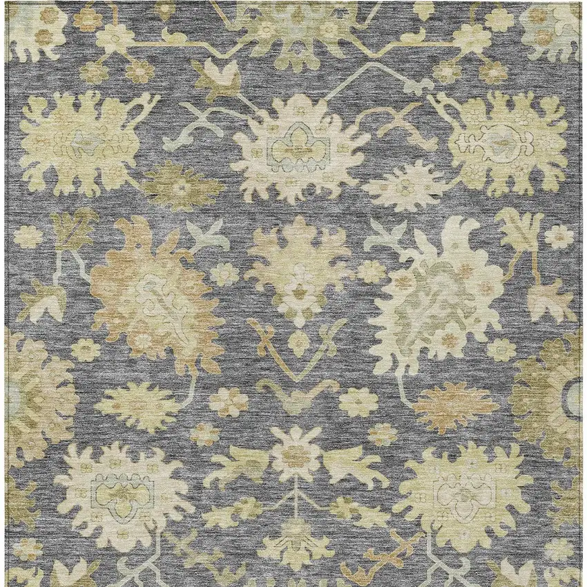 Gray Ivory And Green Floral Washable Indoor Outdoor Area Rug Photo 7
