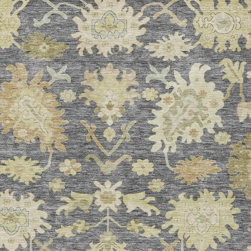 Gray Ivory And Green Floral Washable Indoor Outdoor Area Rug Photo 6