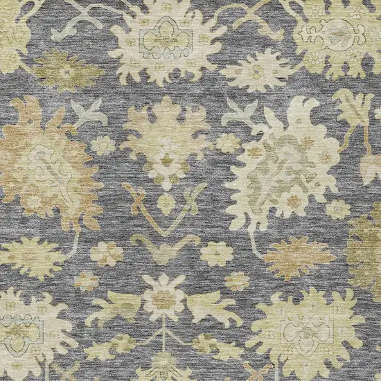 Gray Ivory And Green Floral Washable Indoor Outdoor Area Rug Photo 6