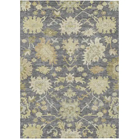 Gray Ivory And Green Floral Washable Indoor Outdoor Area Rug Photo 2