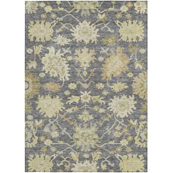 Gray Ivory And Green Floral Washable Indoor Outdoor Area Rug Photo 7