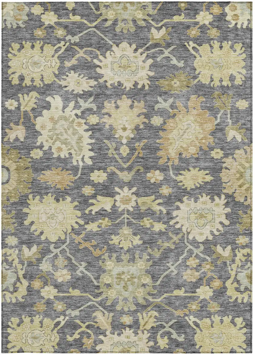 Gray Ivory And Green Floral Washable Indoor Outdoor Area Rug Photo 7