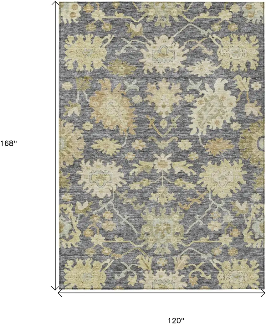 Gray Ivory And Green Floral Washable Indoor Outdoor Area Rug Photo 8