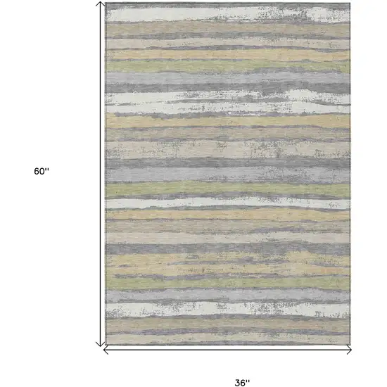 Gray Ivory And Green Striped Washable Indoor Outdoor Area Rug Photo 3