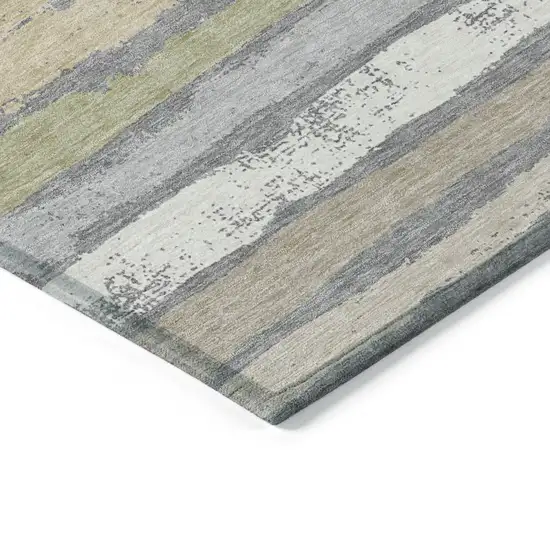 Gray Ivory And Green Striped Washable Indoor Outdoor Area Rug Photo 4
