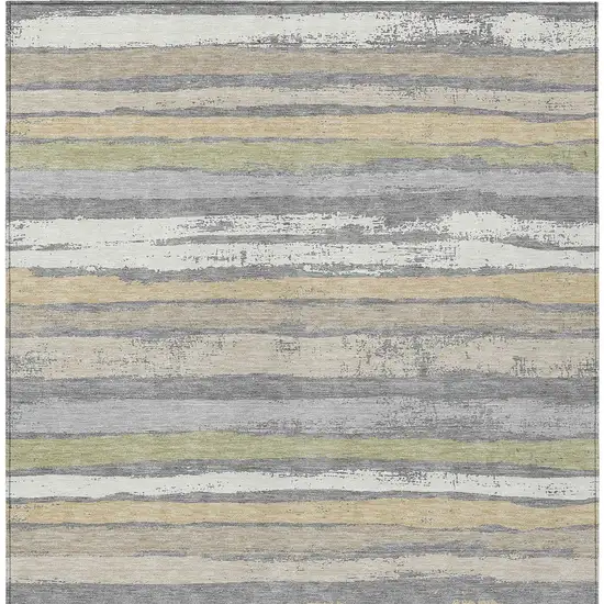 Gray Ivory And Green Striped Washable Indoor Outdoor Area Rug Photo 5