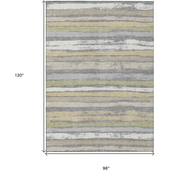 Gray Ivory And Green Striped Washable Indoor Outdoor Area Rug Photo 3