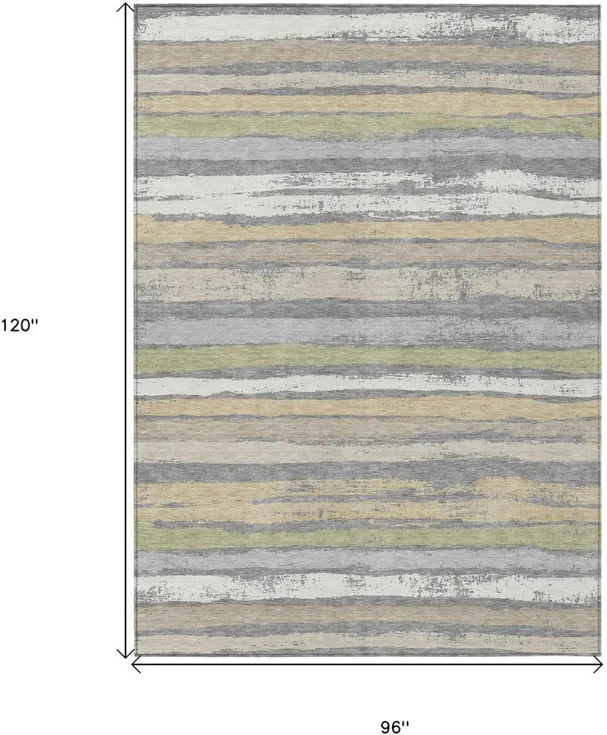Gray Ivory And Green Striped Washable Indoor Outdoor Area Rug Photo 3