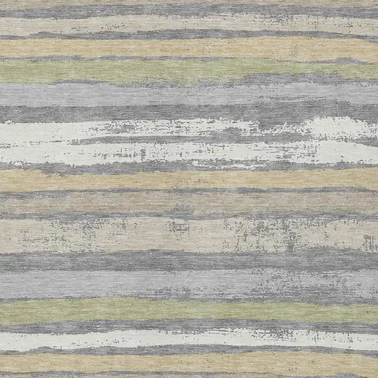 Gray Ivory And Green Striped Washable Indoor Outdoor Area Rug Photo 5