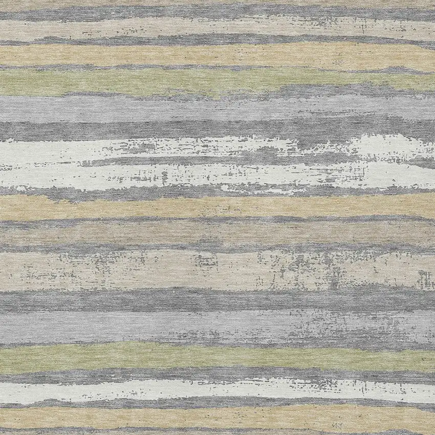Gray Ivory And Green Striped Washable Indoor Outdoor Area Rug Photo 5