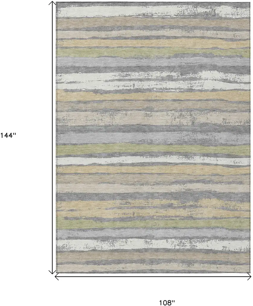 Gray Ivory And Green Striped Washable Indoor Outdoor Area Rug Photo 3