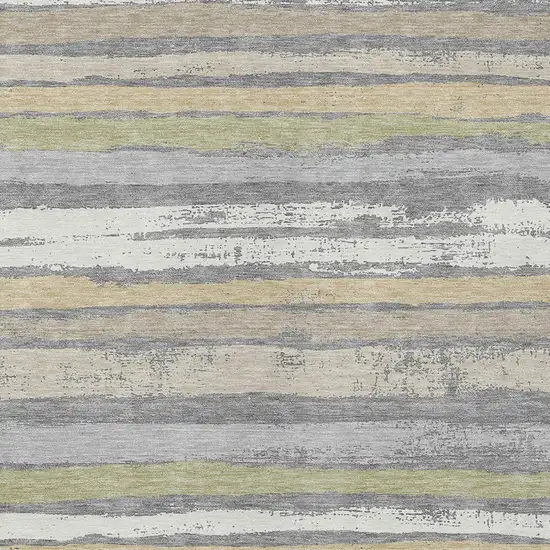 Gray Ivory And Green Striped Washable Indoor Outdoor Area Rug Photo 5