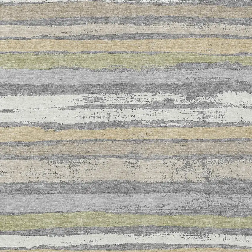 Gray Ivory And Green Striped Washable Indoor Outdoor Area Rug Photo 5