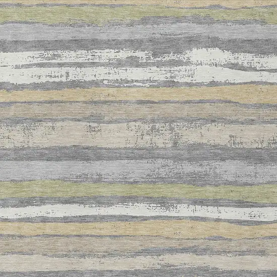 Gray Ivory And Green Striped Washable Indoor Outdoor Area Rug Photo 5