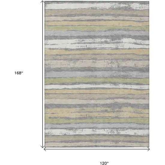 Gray Ivory And Green Striped Washable Indoor Outdoor Area Rug Photo 3