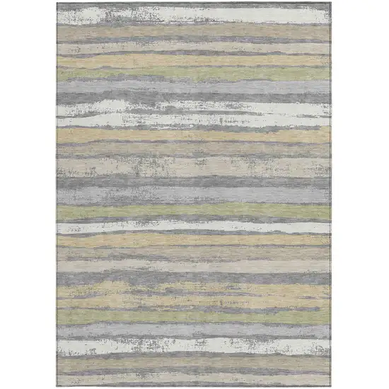 Gray Ivory And Green Striped Washable Indoor Outdoor Area Rug Photo 6