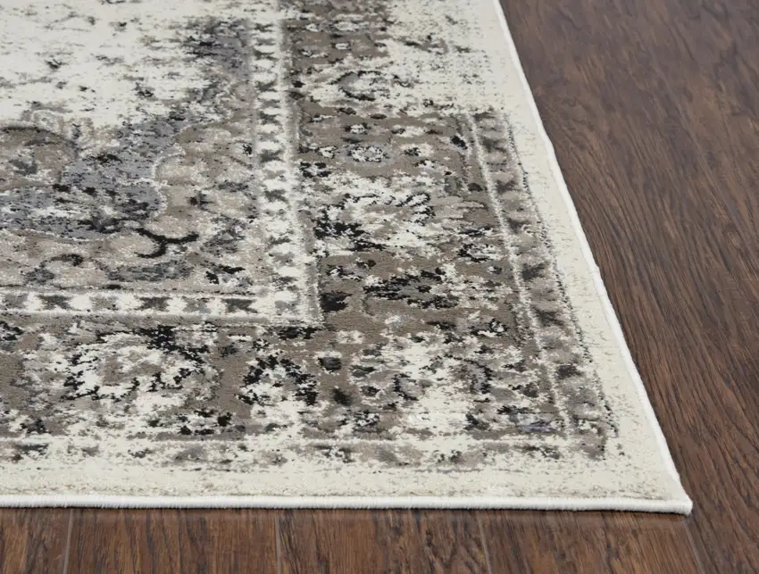 Gray Ivory And Natural Medallion Area Rug Photo 3
