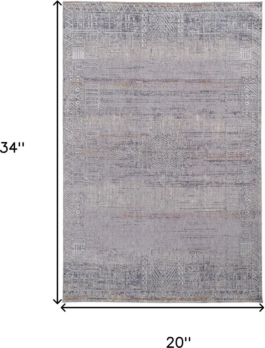 Gray Ivory And Orange Geometric Power Loom Distressed Stain Resistant Area Rug Photo 10