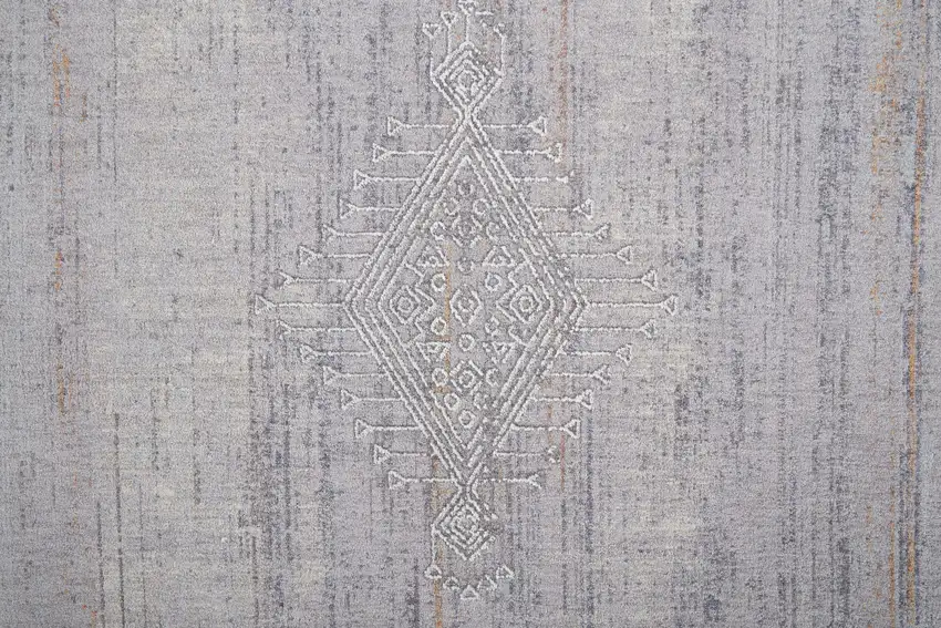 Gray Ivory And Orange Geometric Power Loom Distressed Stain Resistant Area Rug Photo 9